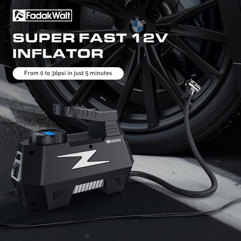 FADAKWALT Tire Inflator Portable Air Compressor, DC 12V Tire Air Pump with LED and 150PSI Digital Pressure Gauge, Portable Tire Inflator for Car Tires, Motorcycles, Bike, Ball (Silver) - Image 4